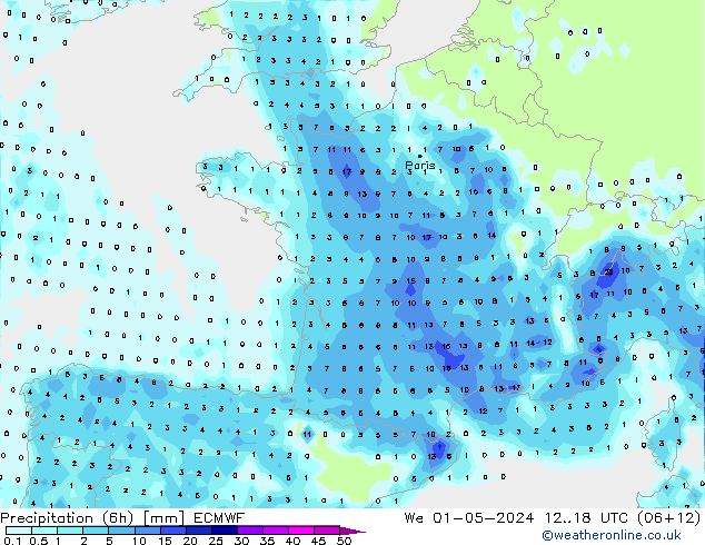 Z500/Rain (+SLP)/Z850 ECMWF Qua 01.05.2024 18 UTC