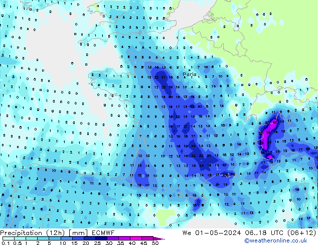 Precipitazione (12h) ECMWF mer 01.05.2024 18 UTC