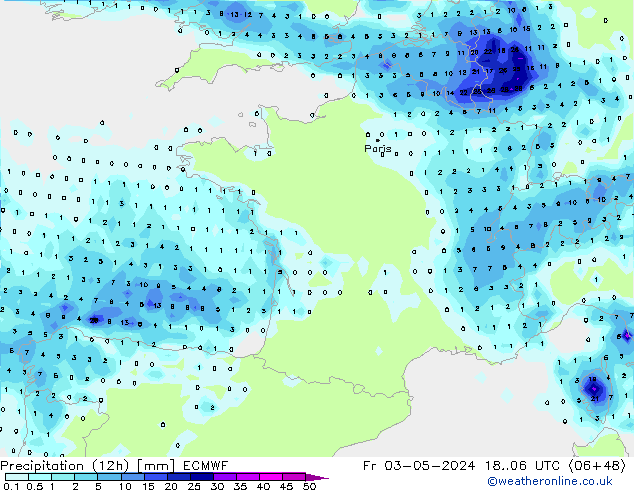 Precipitation (12h) ECMWF Fr 03.05.2024 06 UTC