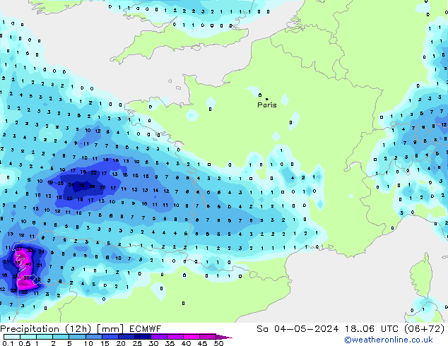 Precipitation (12h) ECMWF Sa 04.05.2024 06 UTC