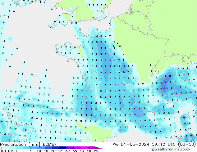 Precipitation ECMWF We 01.05.2024 12 UTC