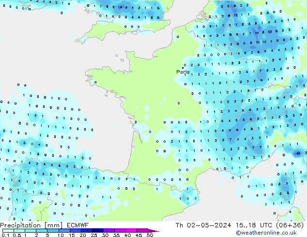 Srážky ECMWF Čt 02.05.2024 18 UTC