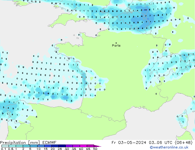 Precipitation ECMWF Fr 03.05.2024 06 UTC