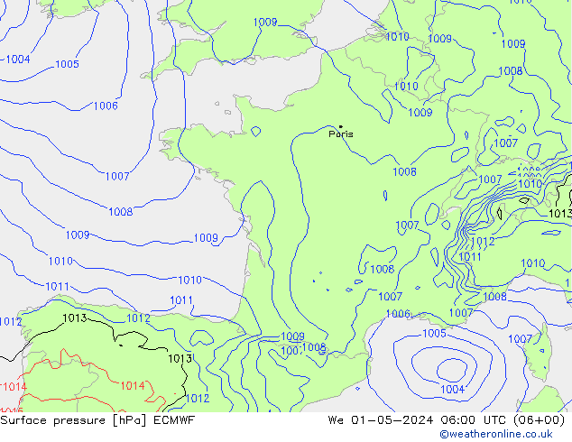 Luchtdruk (Grond) ECMWF wo 01.05.2024 06 UTC