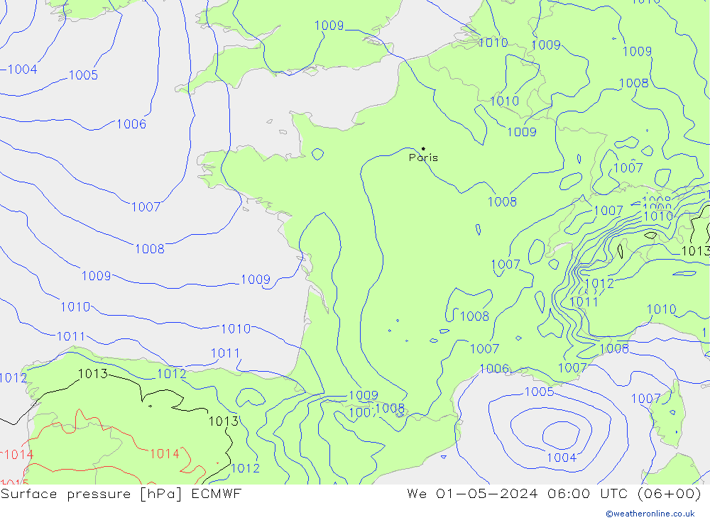 Luchtdruk (Grond) ECMWF wo 01.05.2024 06 UTC