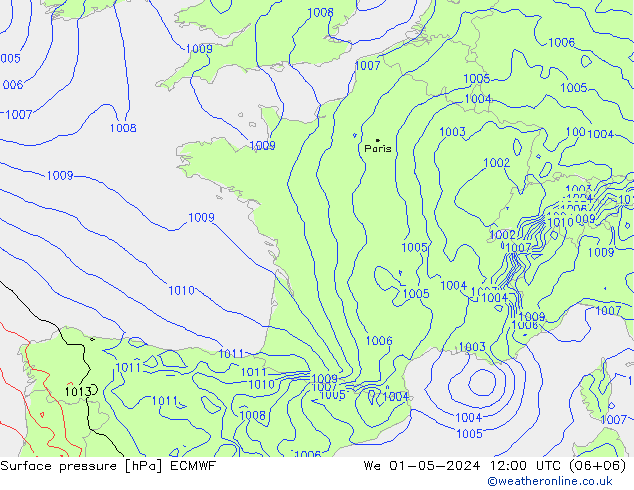 pressão do solo ECMWF Qua 01.05.2024 12 UTC