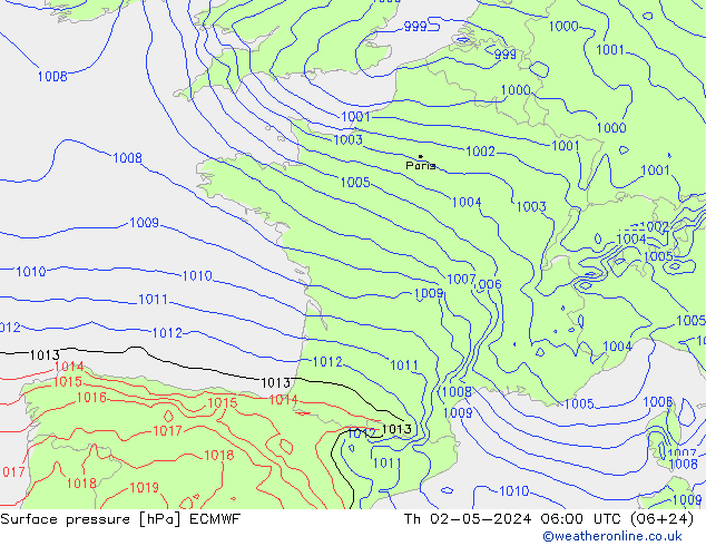 Surface pressure ECMWF Th 02.05.2024 06 UTC