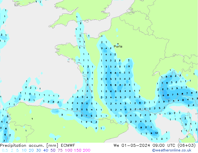 Totale neerslag ECMWF wo 01.05.2024 09 UTC