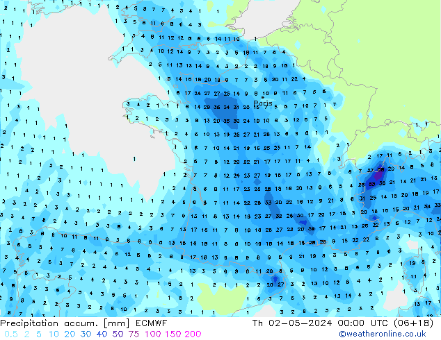 Precipitation accum. ECMWF gio 02.05.2024 00 UTC