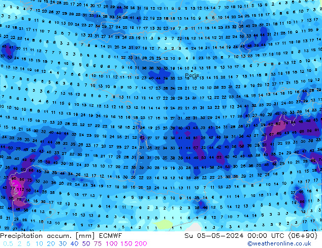 Totale neerslag ECMWF zo 05.05.2024 00 UTC