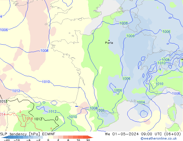 Tendenza di Pressione ECMWF mer 01.05.2024 09 UTC