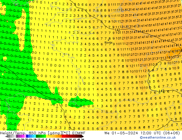 Z500/Rain (+SLP)/Z850 ECMWF śro. 01.05.2024 12 UTC