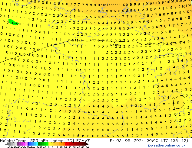 Z500/Rain (+SLP)/Z850 ECMWF vie 03.05.2024 00 UTC