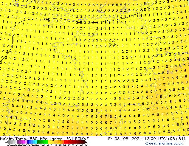 Height/Temp. 850 hPa ECMWF ven 03.05.2024 12 UTC