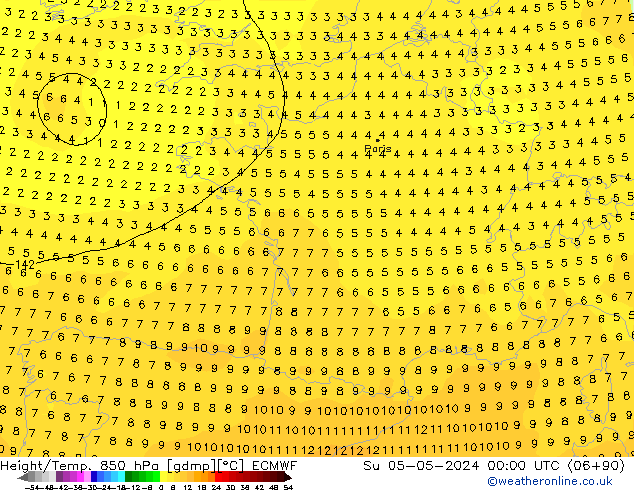 Z500/Rain (+SLP)/Z850 ECMWF  05.05.2024 00 UTC