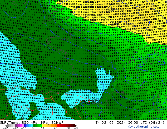 850 hPa Yer Bas./Sıc ECMWF Per 02.05.2024 06 UTC