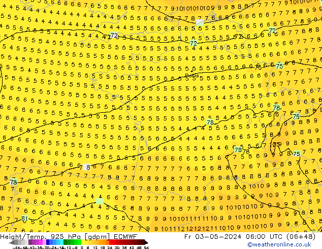 Height/Temp. 925 hPa ECMWF Fr 03.05.2024 06 UTC