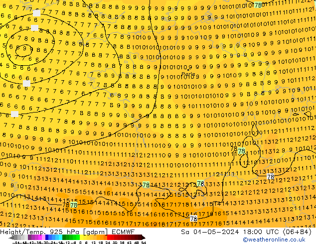 Yükseklik/Sıc. 925 hPa ECMWF Cts 04.05.2024 18 UTC