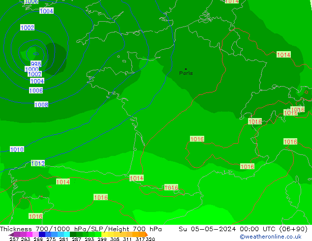 Schichtdicke 700-1000 hPa ECMWF So 05.05.2024 00 UTC