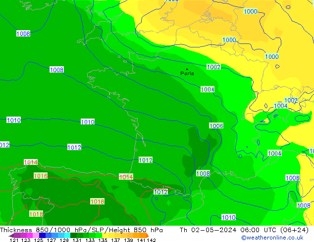 Schichtdicke 850-1000 hPa ECMWF Do 02.05.2024 06 UTC