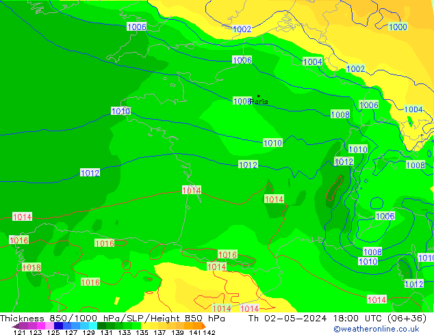 Thck 850-1000 hPa ECMWF Qui 02.05.2024 18 UTC