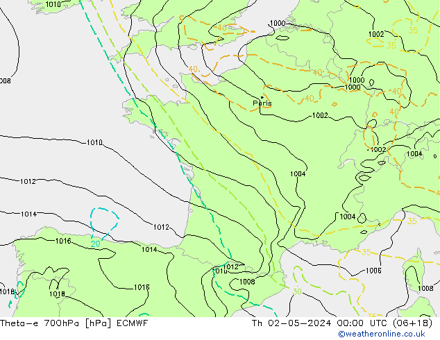 Theta-e 700hPa ECMWF jeu 02.05.2024 00 UTC