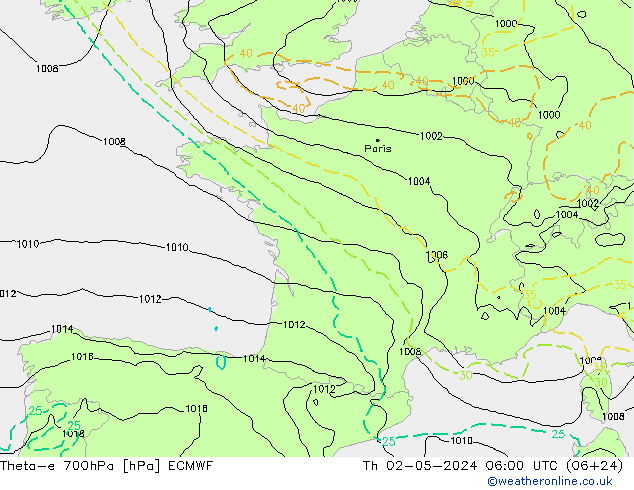 Theta-e 700hPa ECMWF Do 02.05.2024 06 UTC