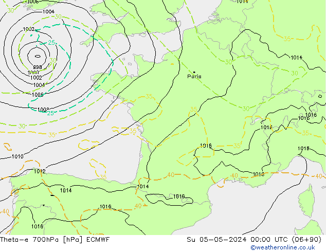 Theta-e 700hPa ECMWF Su 05.05.2024 00 UTC