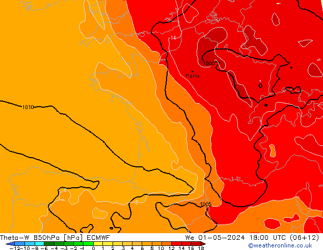 Theta-W 850hPa ECMWF mer 01.05.2024 18 UTC