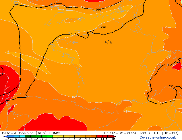 Theta-W 850hPa ECMWF Cu 03.05.2024 18 UTC