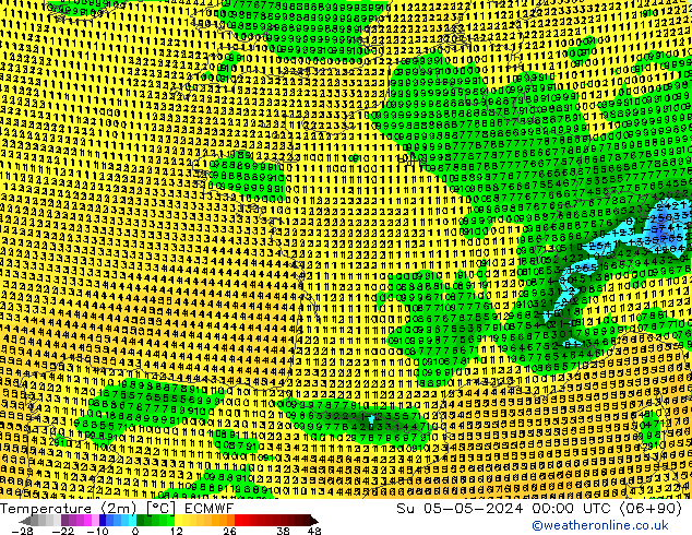 mapa temperatury (2m) ECMWF nie. 05.05.2024 00 UTC