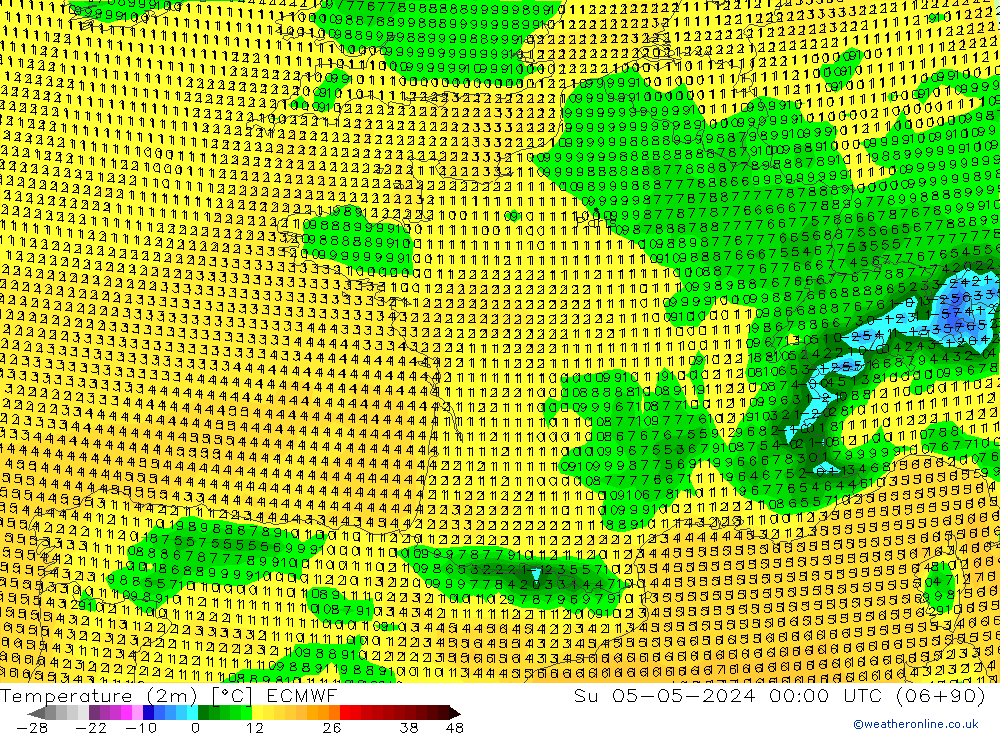 Temperaturkarte (2m) ECMWF So 05.05.2024 00 UTC