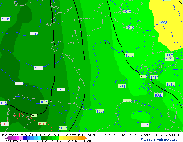 Thck 500-1000hPa ECMWF We 01.05.2024 06 UTC