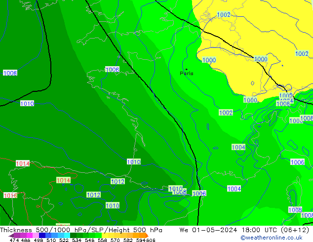 Thck 500-1000hPa ECMWF mer 01.05.2024 18 UTC