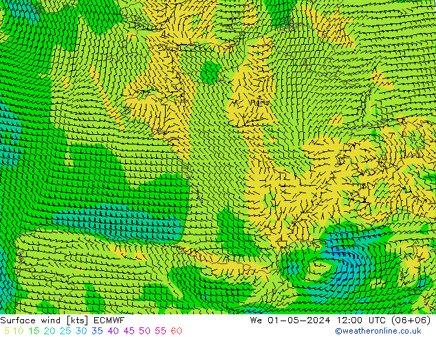 Prec 6h/Wind 10m/950 ECMWF We 01.05.2024 12 UTC