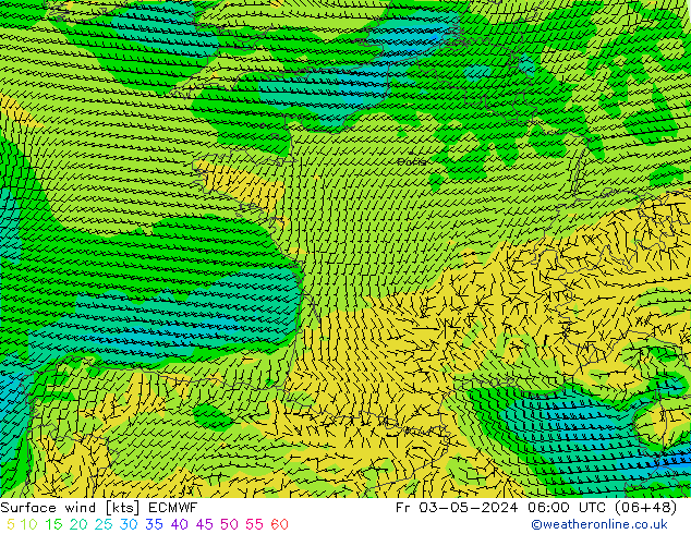 Surface wind ECMWF Fr 03.05.2024 06 UTC