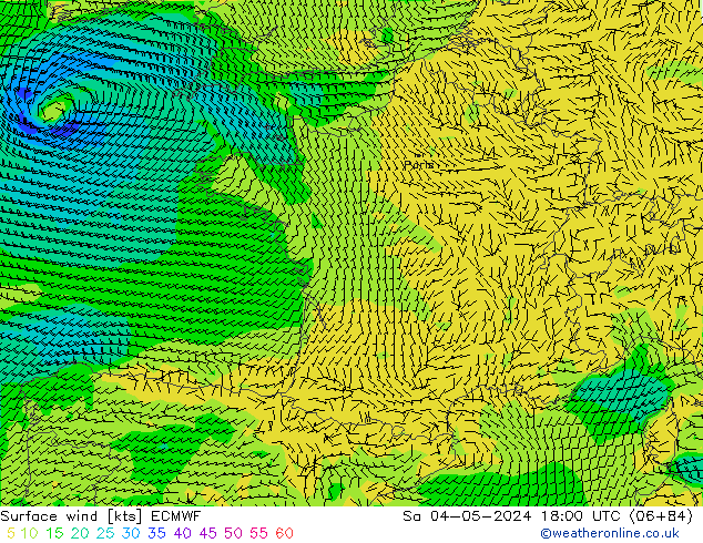 Vento 10 m ECMWF Sáb 04.05.2024 18 UTC