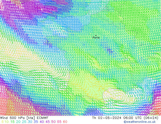 Wind 500 hPa ECMWF Do 02.05.2024 06 UTC