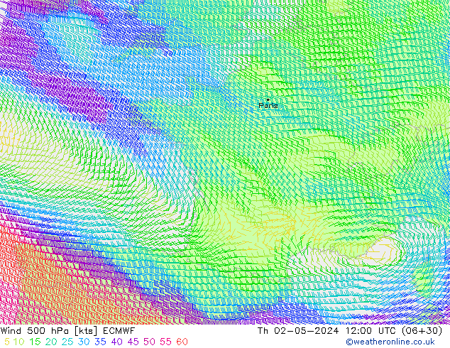 wiatr 500 hPa ECMWF czw. 02.05.2024 12 UTC