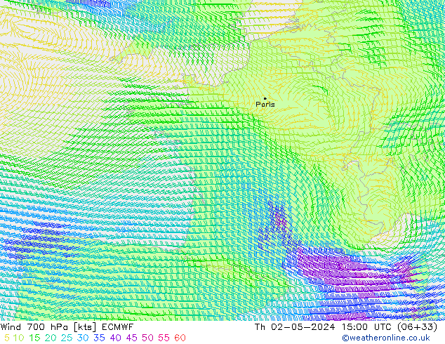 Wind 700 hPa ECMWF Do 02.05.2024 15 UTC