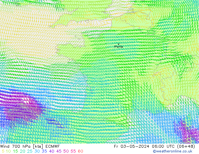 Wind 700 hPa ECMWF Fr 03.05.2024 06 UTC