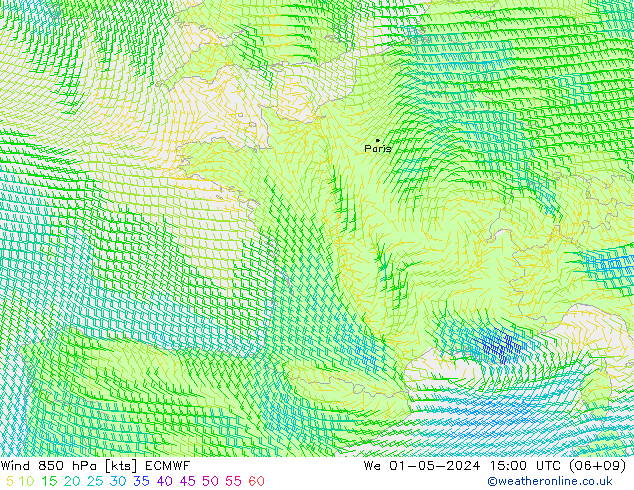 ветер 850 гПа ECMWF ср 01.05.2024 15 UTC