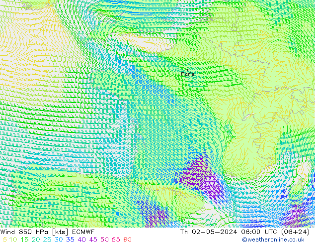 Wind 850 hPa ECMWF Do 02.05.2024 06 UTC