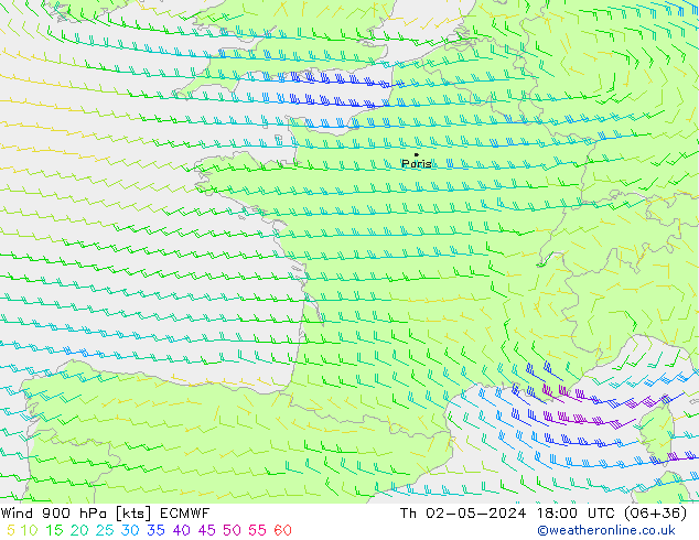 Wind 900 hPa ECMWF do 02.05.2024 18 UTC