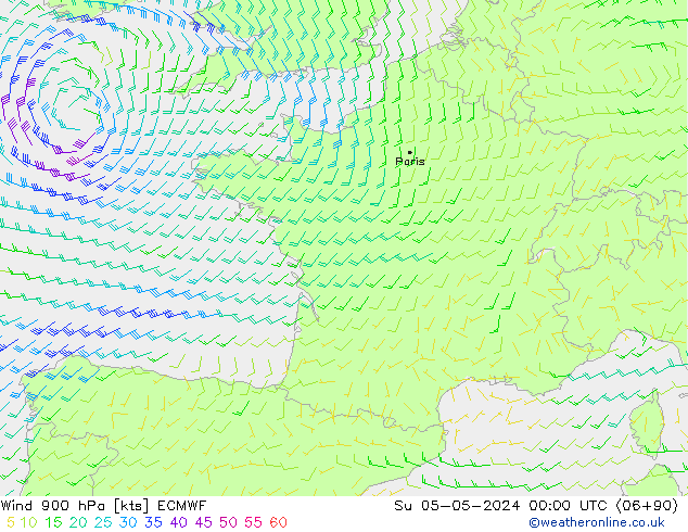 Vento 900 hPa ECMWF dom 05.05.2024 00 UTC