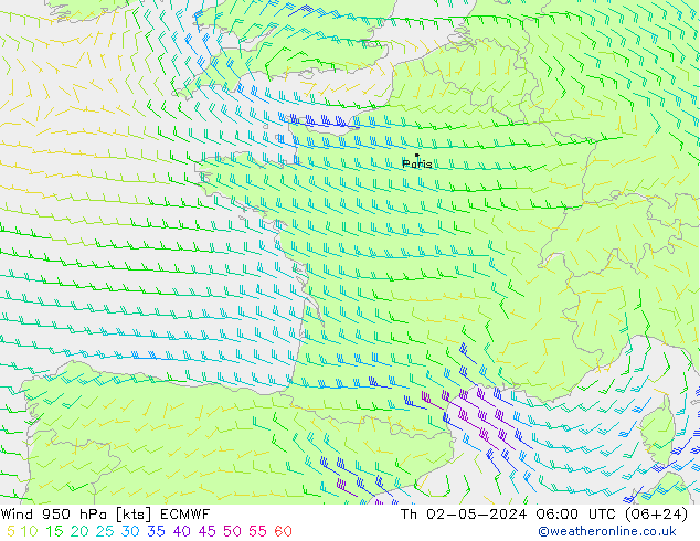 Wind 950 hPa ECMWF Do 02.05.2024 06 UTC