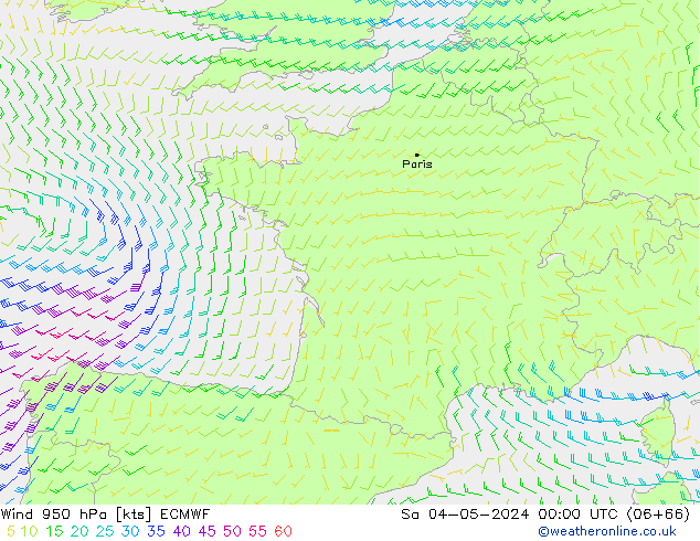 Rüzgar 950 hPa ECMWF Cts 04.05.2024 00 UTC