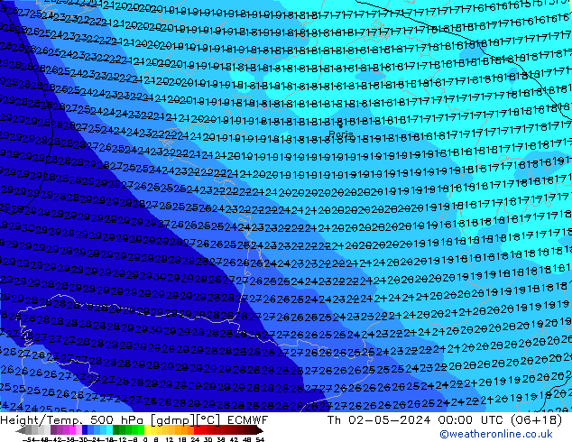 Z500/Rain (+SLP)/Z850 ECMWF jue 02.05.2024 00 UTC