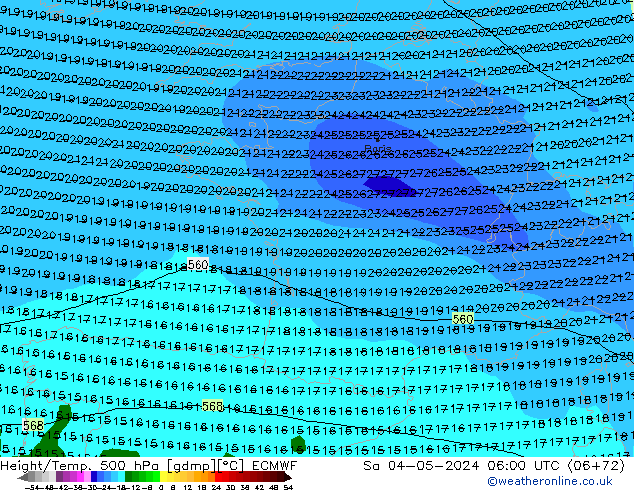 Z500/Rain (+SLP)/Z850 ECMWF sab 04.05.2024 06 UTC