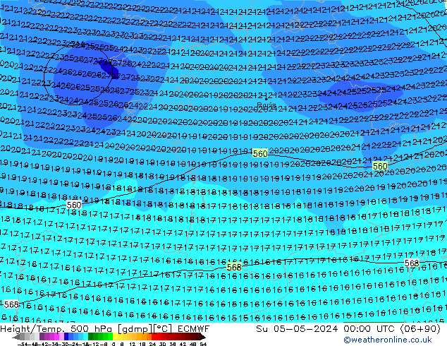 Yükseklik/Sıc. 500 hPa ECMWF Paz 05.05.2024 00 UTC